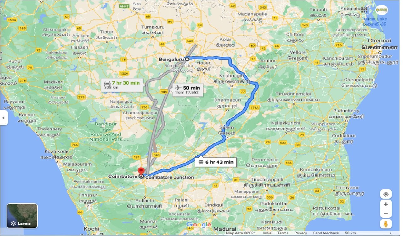 Bangalore To Coimbatore Map Caronrentals-Bangalore To Coimbatore One Way | Book Car On Rent