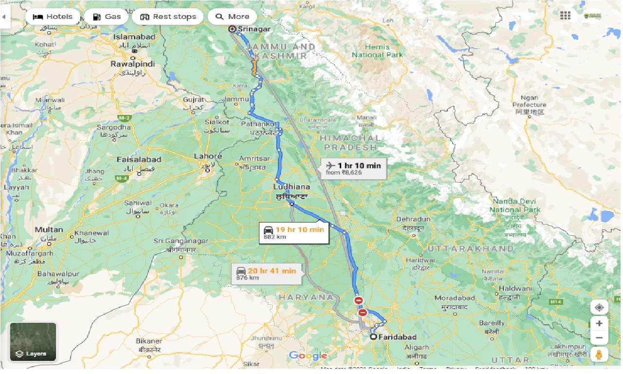 faridabad-to-srinagar-round-trip