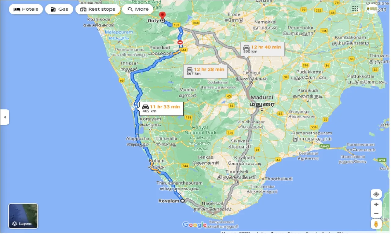 kovalam-to-ooty-one-way