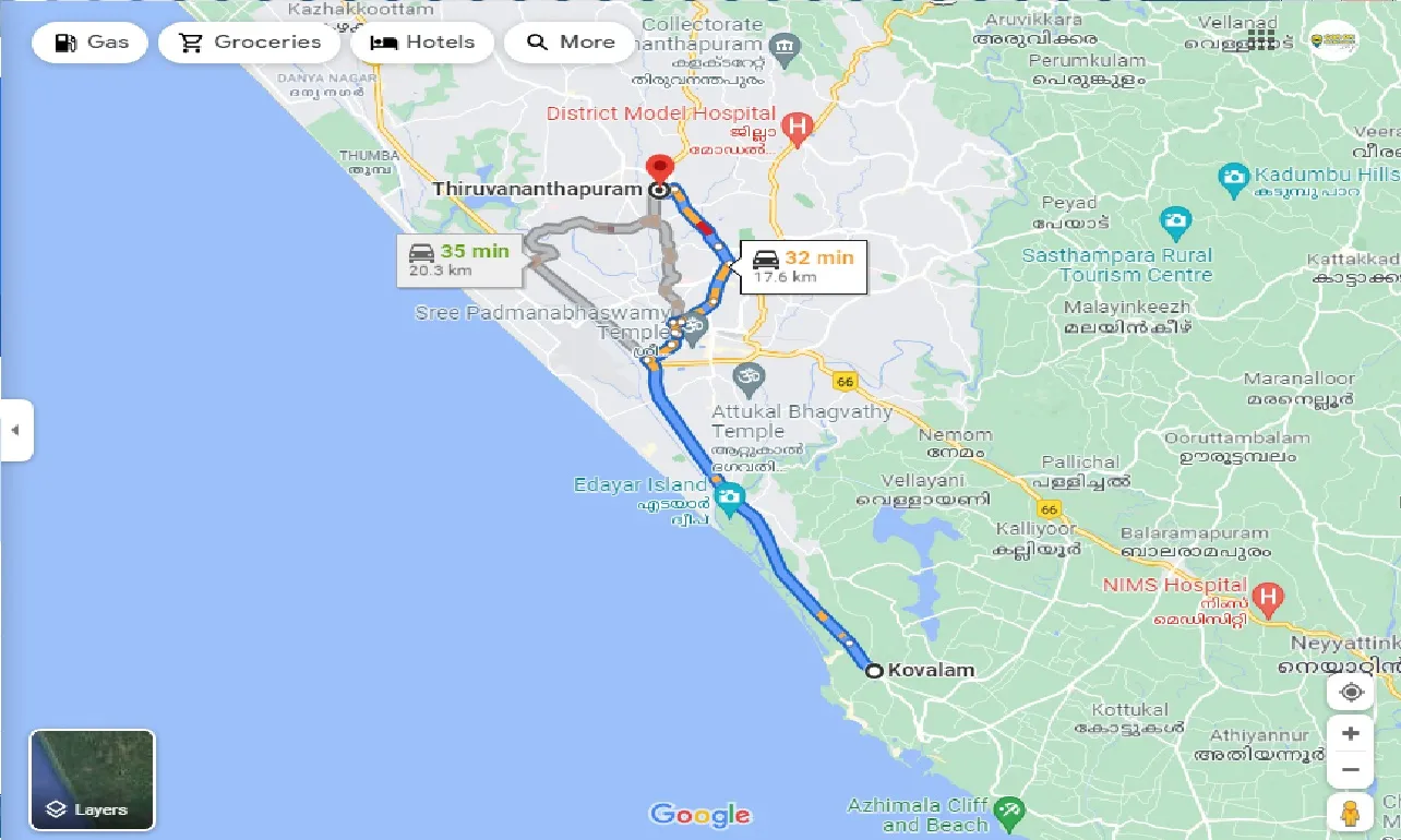 kovalam-to-trivandrum-one-way