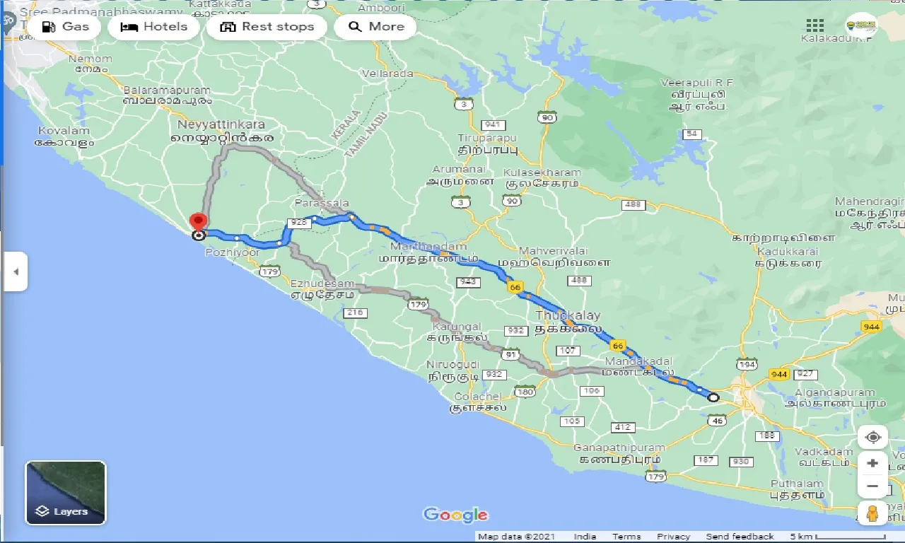 nagercoil-to-Poovar-one-way