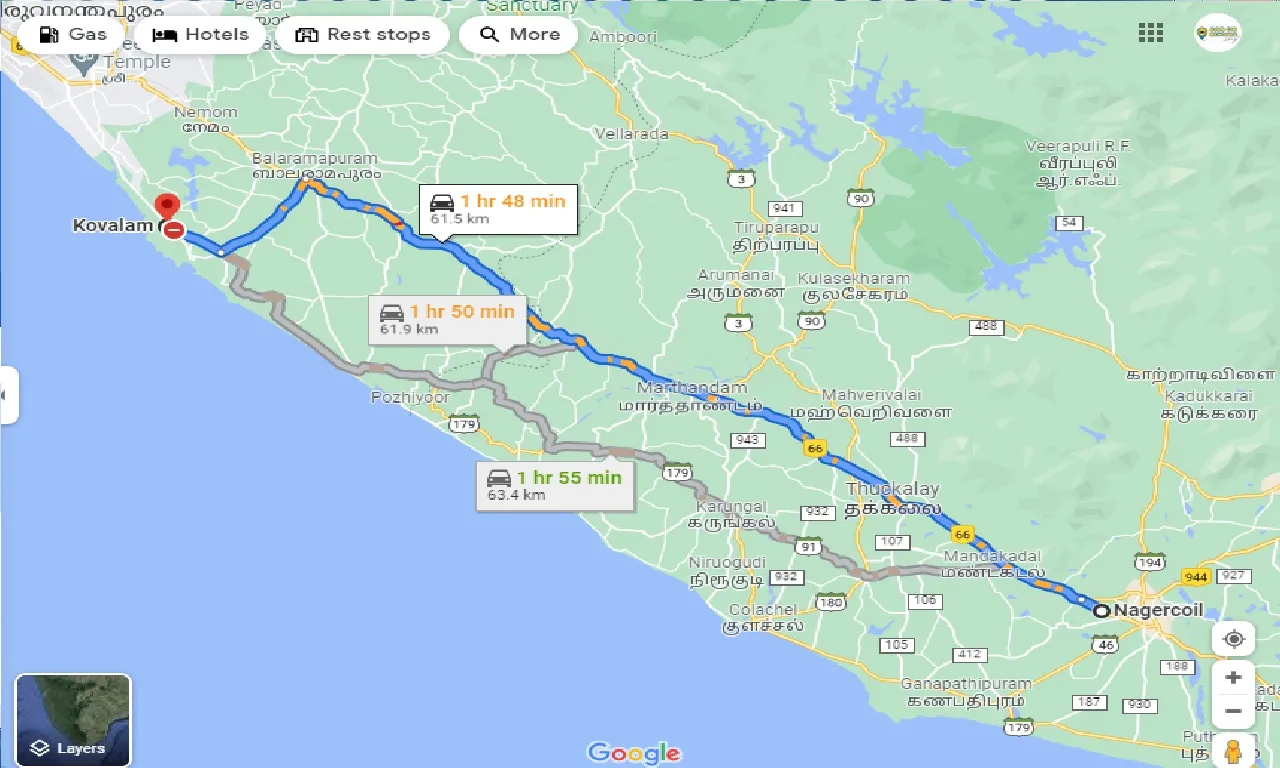 nagercoil-to-kovalam-one-way