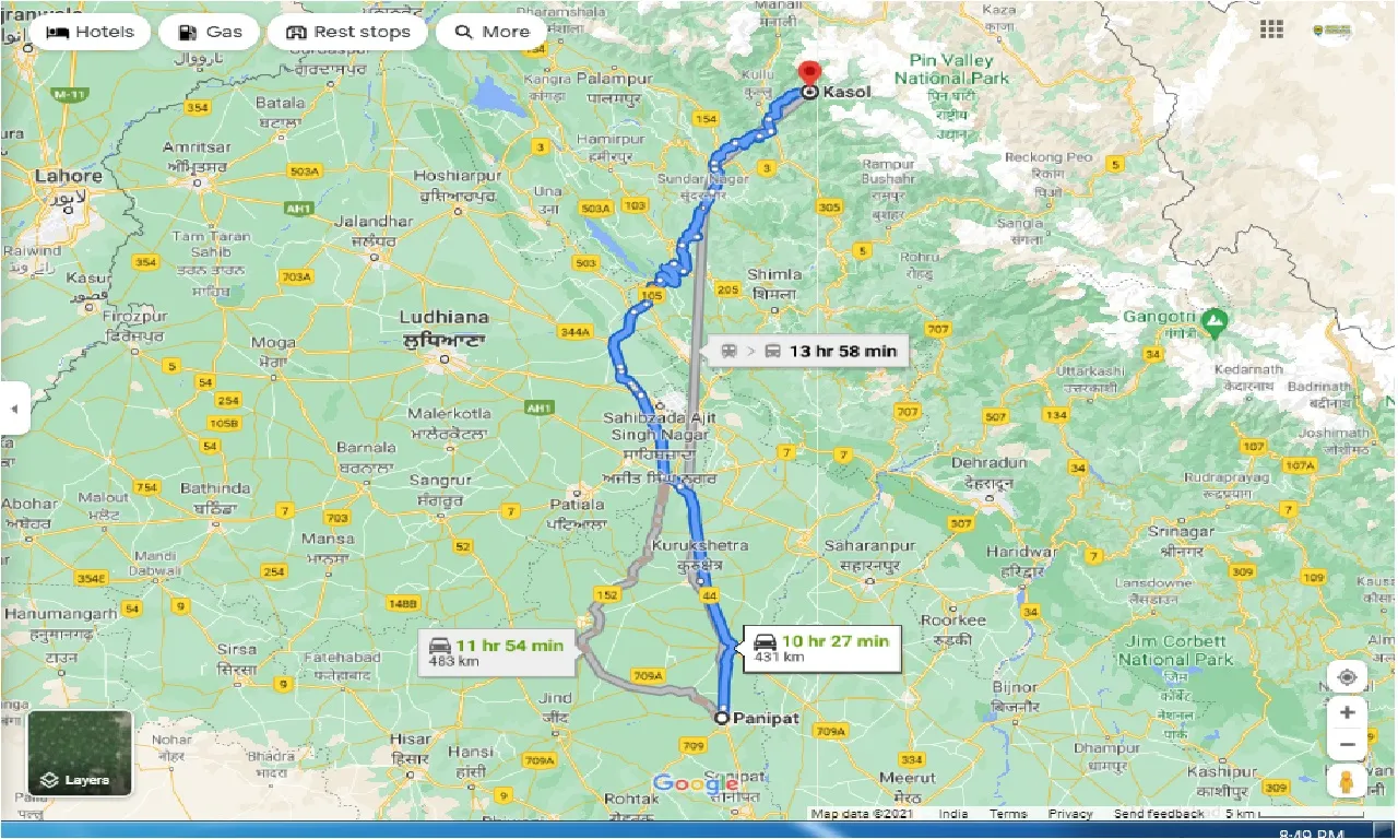 panipat-to-kasol-one-way