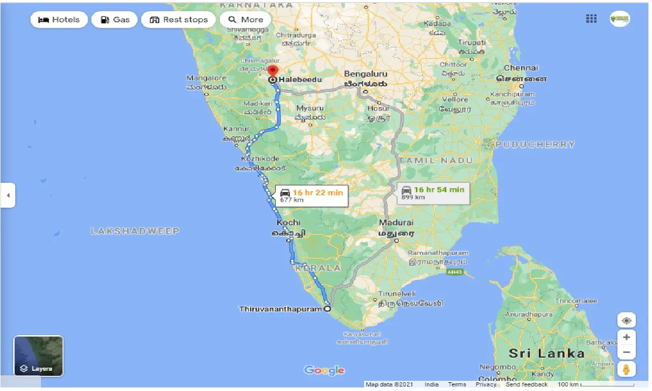 thiruvananthapuram-to-halebeedu-one-way