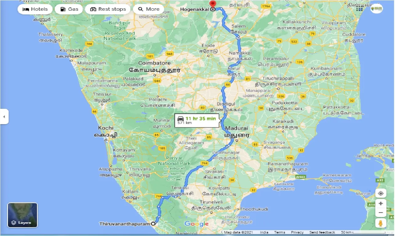 thiruvananthapuram-to-hogenakkal-one-way