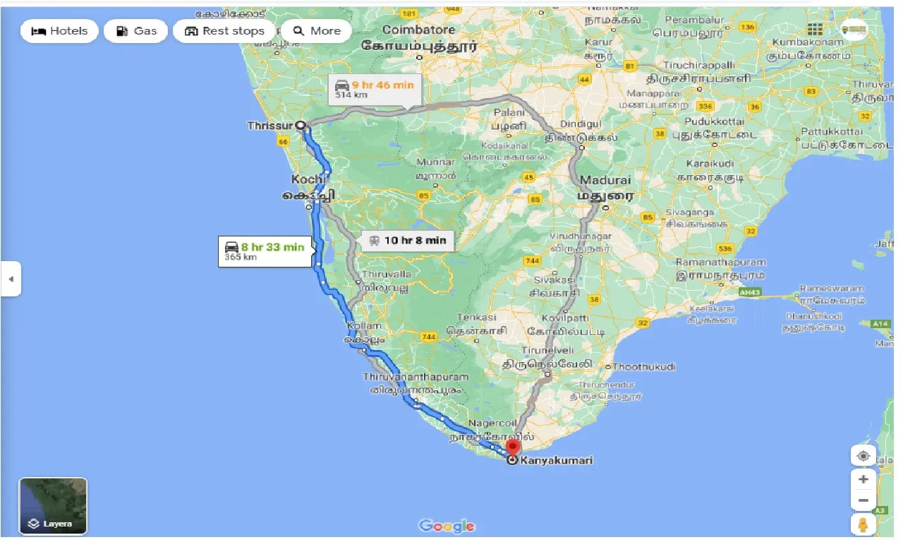 thrissur-to-kanyakumari-one-way